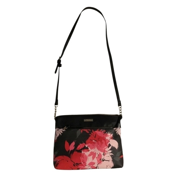 TRINA TURK Black/Watercolor Floral Pattern Purse With Long Adjustable Strap - Picture 4 of 5